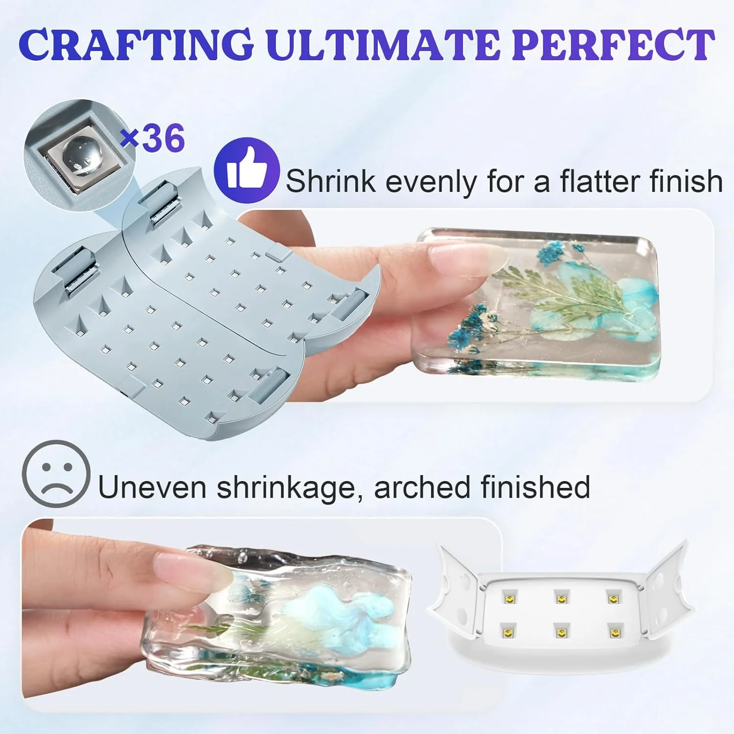 چراغ UV پیشرفته LET'S RESIN، زمان تنظیم طولانی تر دو طرفه (2، 3، 5 دقیقه)، چراغ رزین UV با 36 مهره LED، لامپ UV سایز بزرگ برای پخت رزین، قالب های رزین، دکور صنایع دستی DIY (سبز خاکستری)