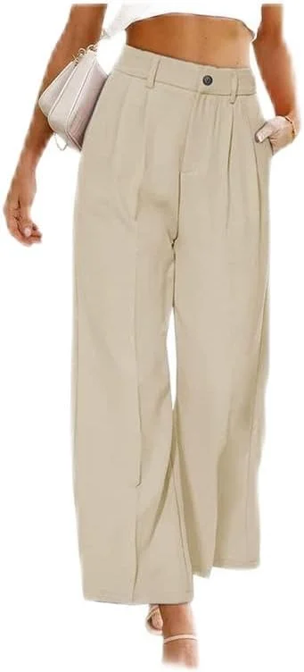 شلوار زنانه راسته با فاق معمولی، مناسب بانوان شاغل، دارای دکمه، آزاد، رنگ ثابت، شلوار مدرن اداری (2XL)