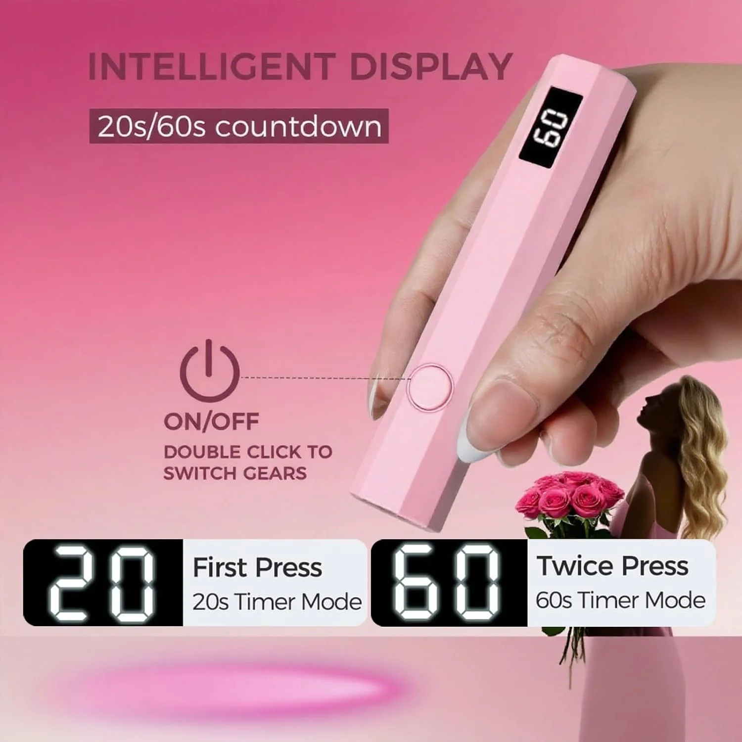 چراغ UV ناخن دستی، چراغ UV برای ناخن، لامپ LED قابل حمل 3 وات با 2 تنظیمات تایمر 20/60 ثانیه برای لاک ژل، مناسب استفاده خانگی، سالن و بانوان چراغ UV ناخن دستی، چراغ UV برای ناخن، لامپ LED قابل حمل 3 وات با 2 تنظیمات تایمر 20/60 ثانیه برای لاک ژل، مناسب استفاده خانگی، سالن و بانوان