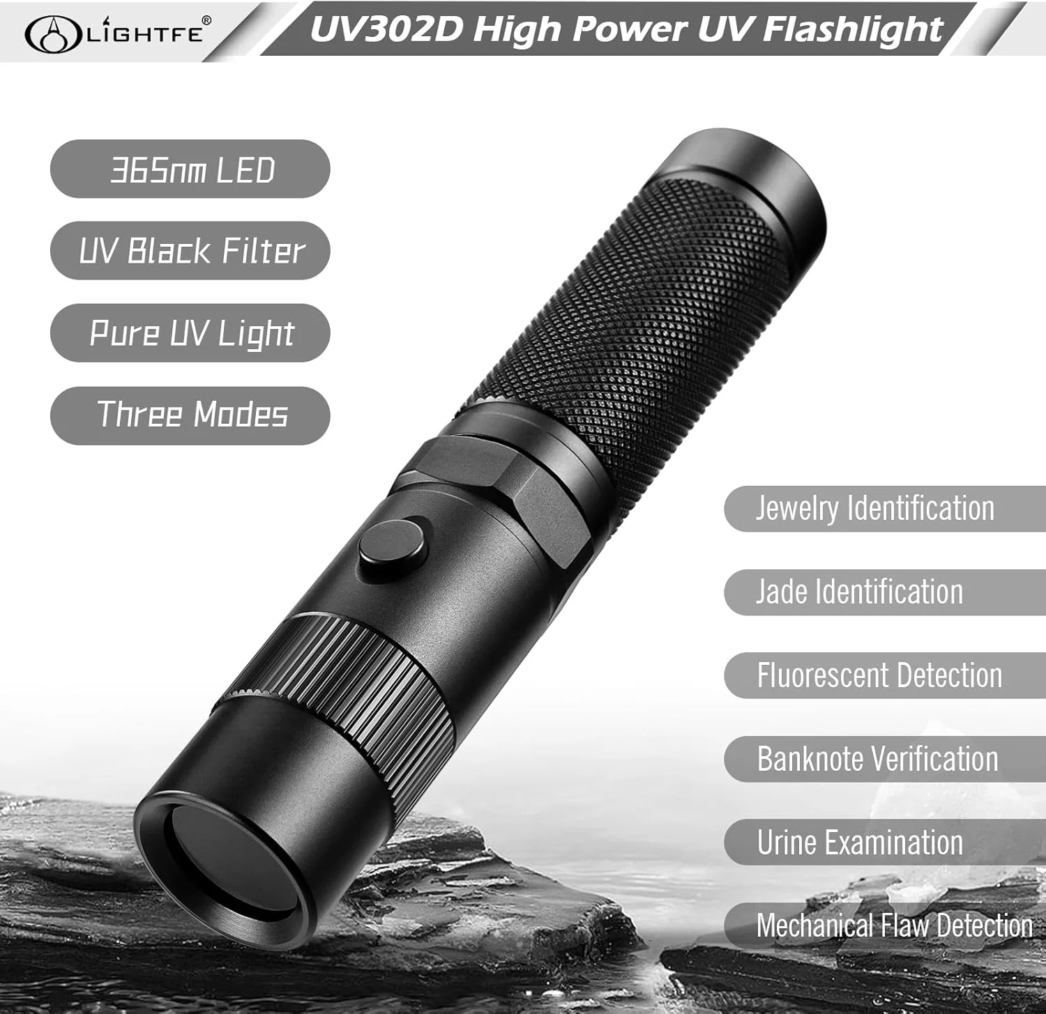 چراغ قوه فرابنفش LIGHTFE مدل UV302D با طول موج 365 نانومتر، منبع ال ای دی LG، لنز فیلتر مشکی، حداکثر توان 3000mW برای خشک کردن UV، سنگ های شب تاب، تشخیص ادرار حیوانات خانگی، تشخیص نشت AC چراغ قوه فرابنفش LIGHTFE مدل UV302D با طول موج 365 نانومتر، منبع ال ای دی LG، لنز فیلتر مشکی، حداکثر توان 3000mW برای خشک کردن UV، سنگ های شب تاب، تشخیص ادرار حیوانات خانگی، تشخیص نشت AC