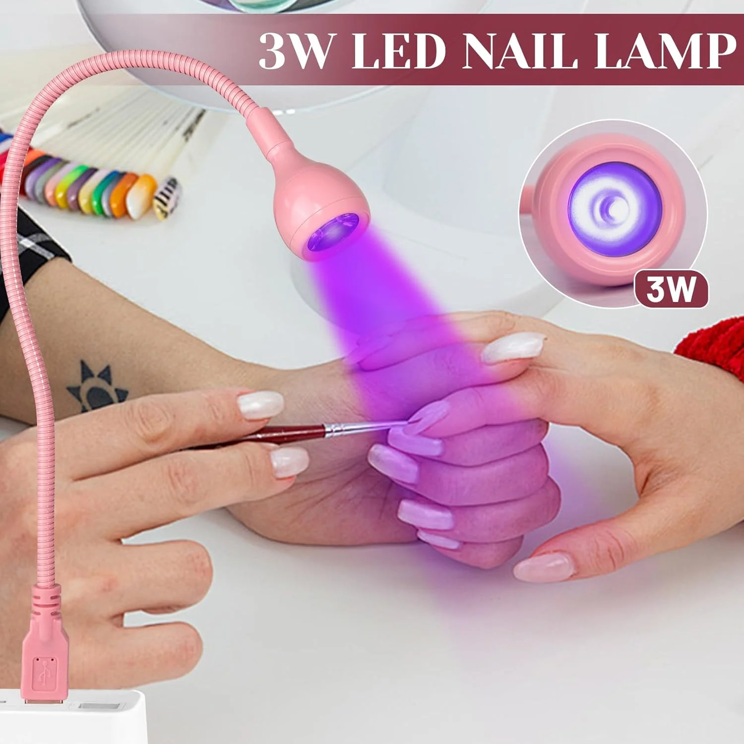 چراغ خشک کن لاک ژل یو وی با سر فلزی، 3 وات 395 نانومتر، گردن غازی انعطاف پذیر 35 سانتی متری، قابل حمل برای استفاده در خانه و سالن (صورتی) چراغ خشک کن لاک ژل یو وی با سر فلزی، 3 وات 395 نانومتر، گردن غازی انعطاف پذیر 35 سانتی متری، قابل حمل برای استفاده در خانه و سالن (صورتی)