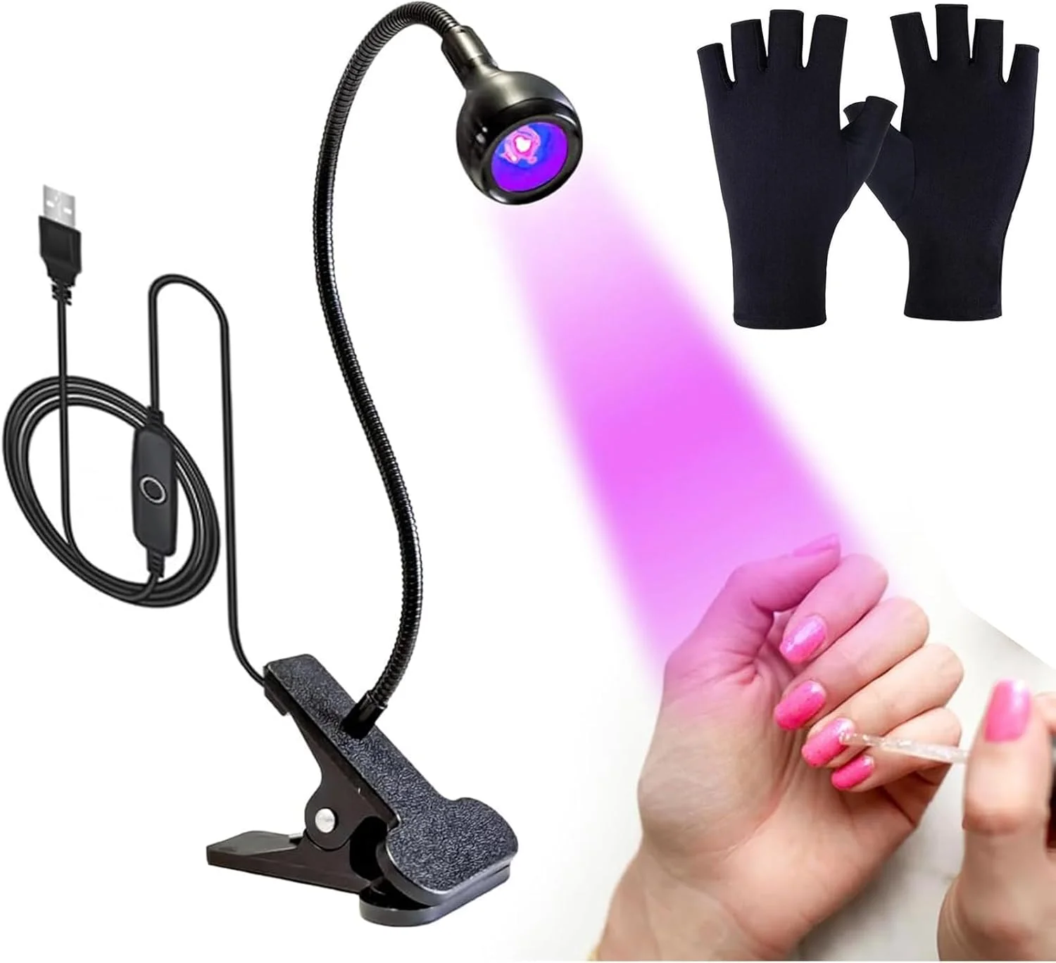 چراغ خشک کن ناخن LED یو وی ۳ وات IS MUHE، گردن غازی انعطاف پذیر و گیره، چراغ یو وی قابل حمل با شارژ USB برای ناخن های سالنی DIY خانگی مشکی، یک جفت دستکش محافظ یو وی چراغ خشک کن ناخن LED یو وی ۳ وات IS MUHE، گردن غازی انعطاف پذیر و گیره، چراغ یو وی قابل حمل با شارژ USB برای ناخن های سالنی DIY خانگی مشکی، یک جفت دستکش محافظ یو وی