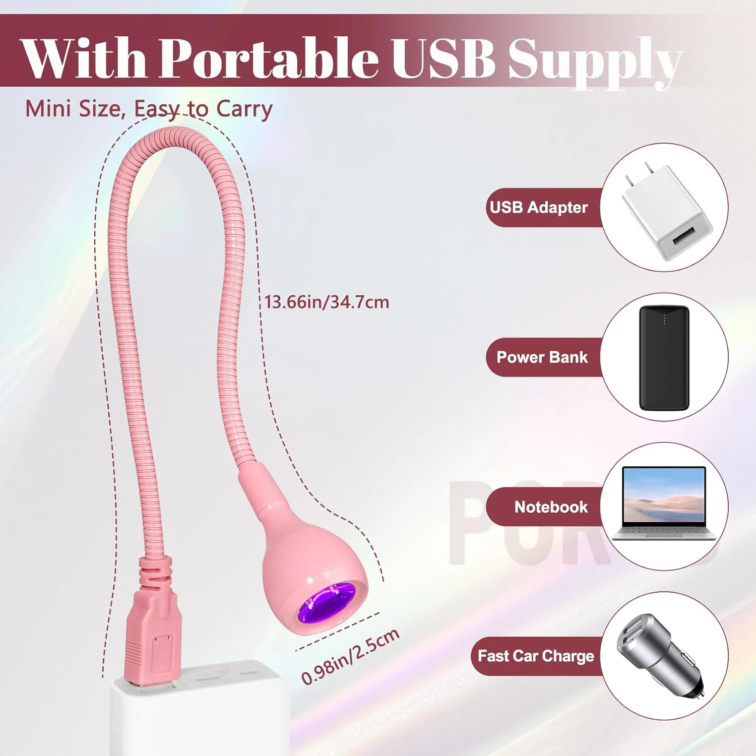 چراغ خشک کن لاک ژل یو وی با سر فلزی، 3 وات 395 نانومتر، گردن غازی انعطاف پذیر 35 سانتی متری، قابل حمل برای استفاده در خانه و سالن (صورتی) چراغ خشک کن لاک ژل یو وی با سر فلزی، 3 وات 395 نانومتر، گردن غازی انعطاف پذیر 35 سانتی متری، قابل حمل برای استفاده در خانه و سالن (صورتی)