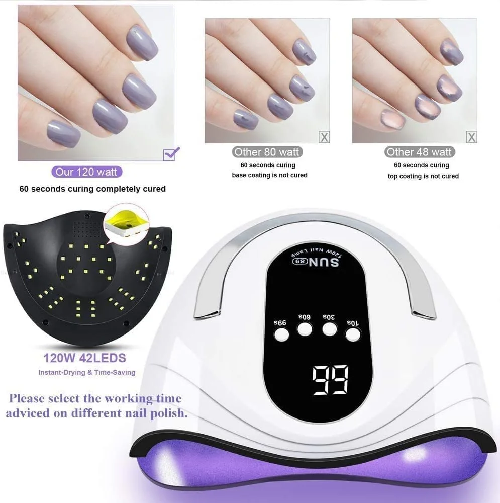 دستگاه خشک کن لاک ناخن UV LED میکسد، 120 وات، نور UV سریع برای لاک ژل ناخن، خشک کردن حرفه ای با 4 تنظیم تایمر و سنسور خودکار، خشک کن ژل LED برای استفاده در منزل و سالن، ابزار طراحی ناخن