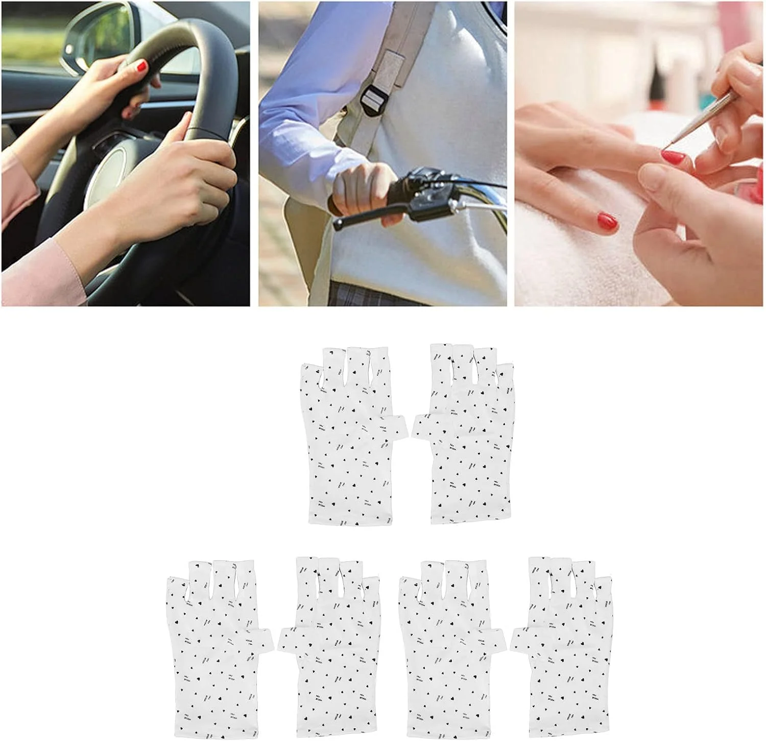 دستکش های مانیکور ژلی ضد اشعه ماوراء بنفش، 3 جفت دستکش محافظ اشعه ماوراء بنفش UPF50+ بدون انگشت برای لامپ های خشک کن LED UV، دستکش های مراقبت از پوست ناخن دخترانه زنانه