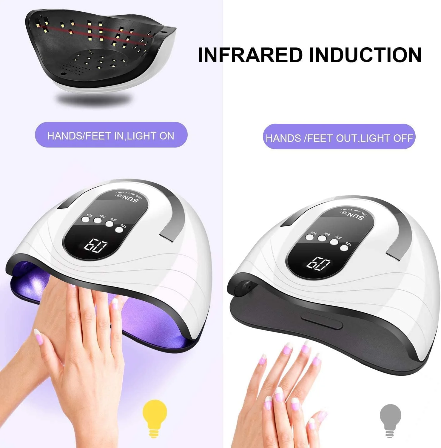 دستگاه خشک کن لاک ناخن UV LED میکسد، 120 وات، نور UV سریع برای لاک ژل ناخن، خشک کردن حرفه ای با 4 تنظیم تایمر و سنسور خودکار، خشک کن ژل LED برای استفاده در منزل و سالن، ابزار طراحی ناخن