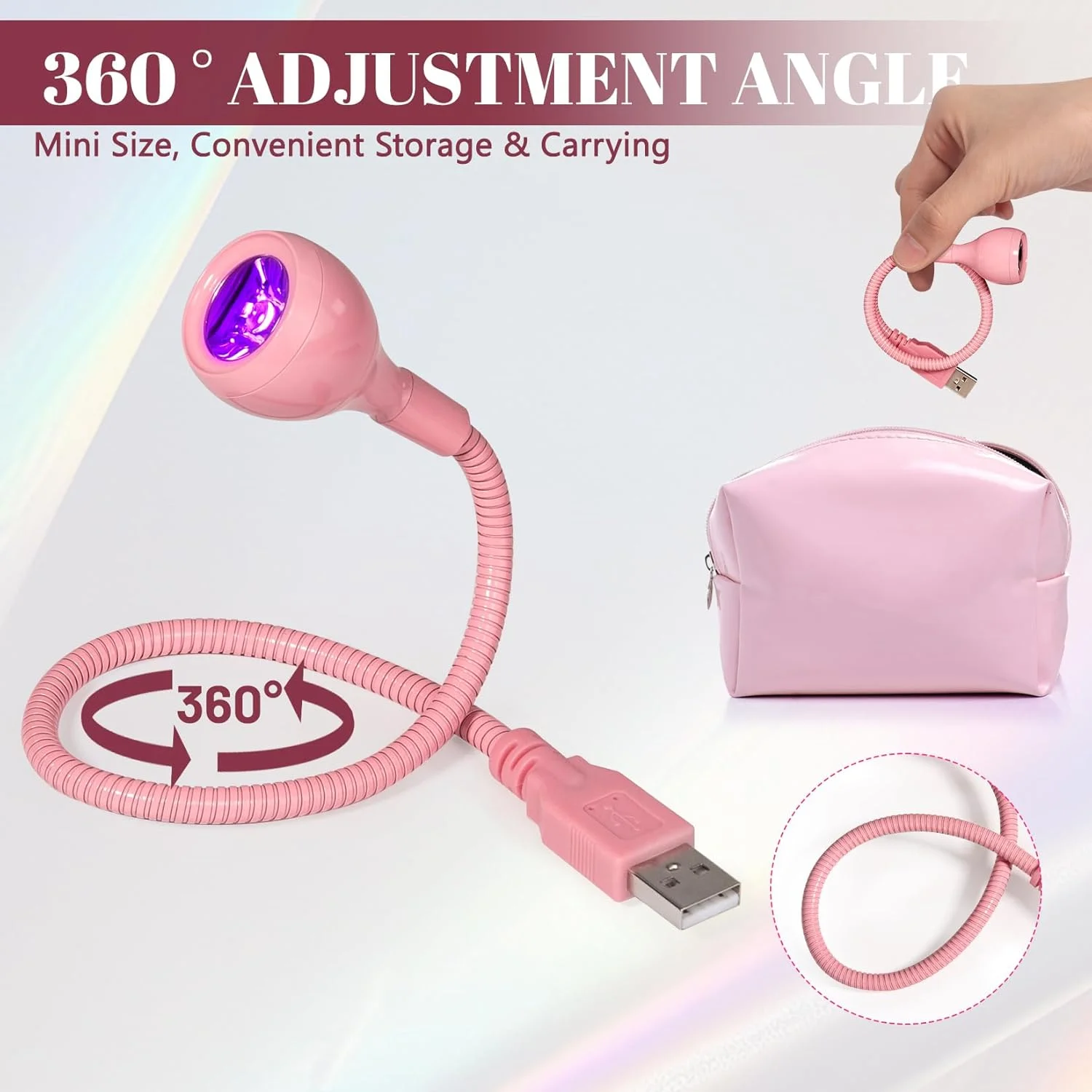 چراغ خشک کن لاک ژل یو وی با سر فلزی، 3 وات 395 نانومتر، گردن غازی انعطاف پذیر 35 سانتی متری، قابل حمل برای استفاده در خانه و سالن (صورتی) چراغ خشک کن لاک ژل یو وی با سر فلزی، 3 وات 395 نانومتر، گردن غازی انعطاف پذیر 35 سانتی متری، قابل حمل برای استفاده در خانه و سالن (صورتی)