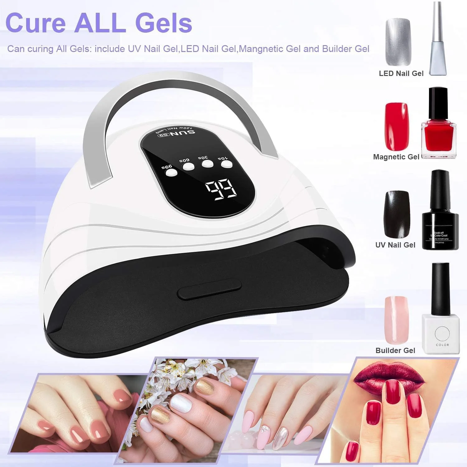 دستگاه خشک کن لاک ناخن UV LED میکسد، 120 وات، نور UV سریع برای لاک ژل ناخن، خشک کردن حرفه ای با 4 تنظیم تایمر و سنسور خودکار، خشک کن ژل LED برای استفاده در منزل و سالن، ابزار طراحی ناخن
