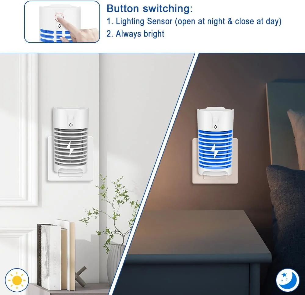 دستگاه دفع حشرات Necomi، حشره کش الکترونیکی با نور UV LED، حشره کش برقی قدرتمند، تله حشرات برای داخل خانه (2 عددی)