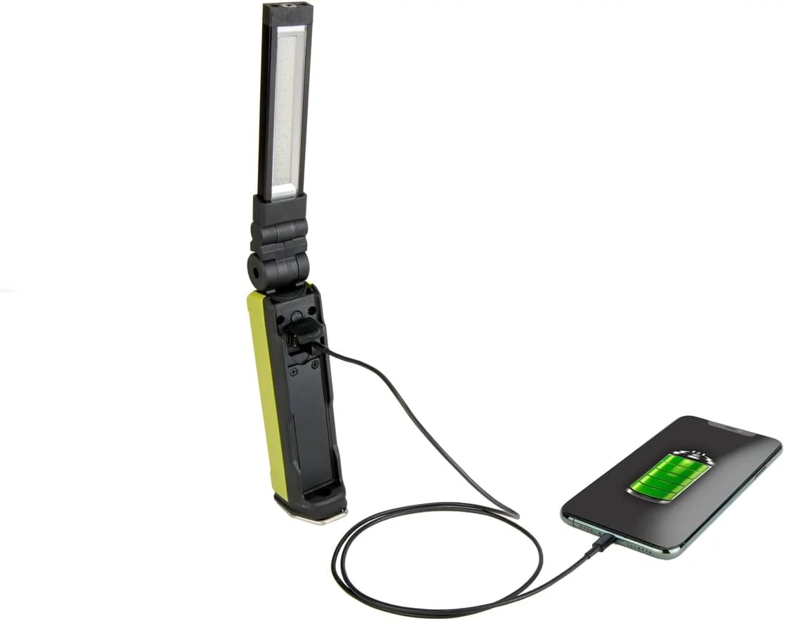 چراغ بازرسی LED تاشو 600 لومن POWERSMITH PILB600UV با حالت های نورافکن، نقطه ای، فرابنفش و خروجی USB برای شارژ دستگاه های موبایل، سبز چراغ بازرسی LED تاشو 600 لومن POWERSMITH PILB600UV با حالت های نورافکن، نقطه ای، فرابنفش و خروجی USB برای شارژ دستگاه های موبایل، سبز