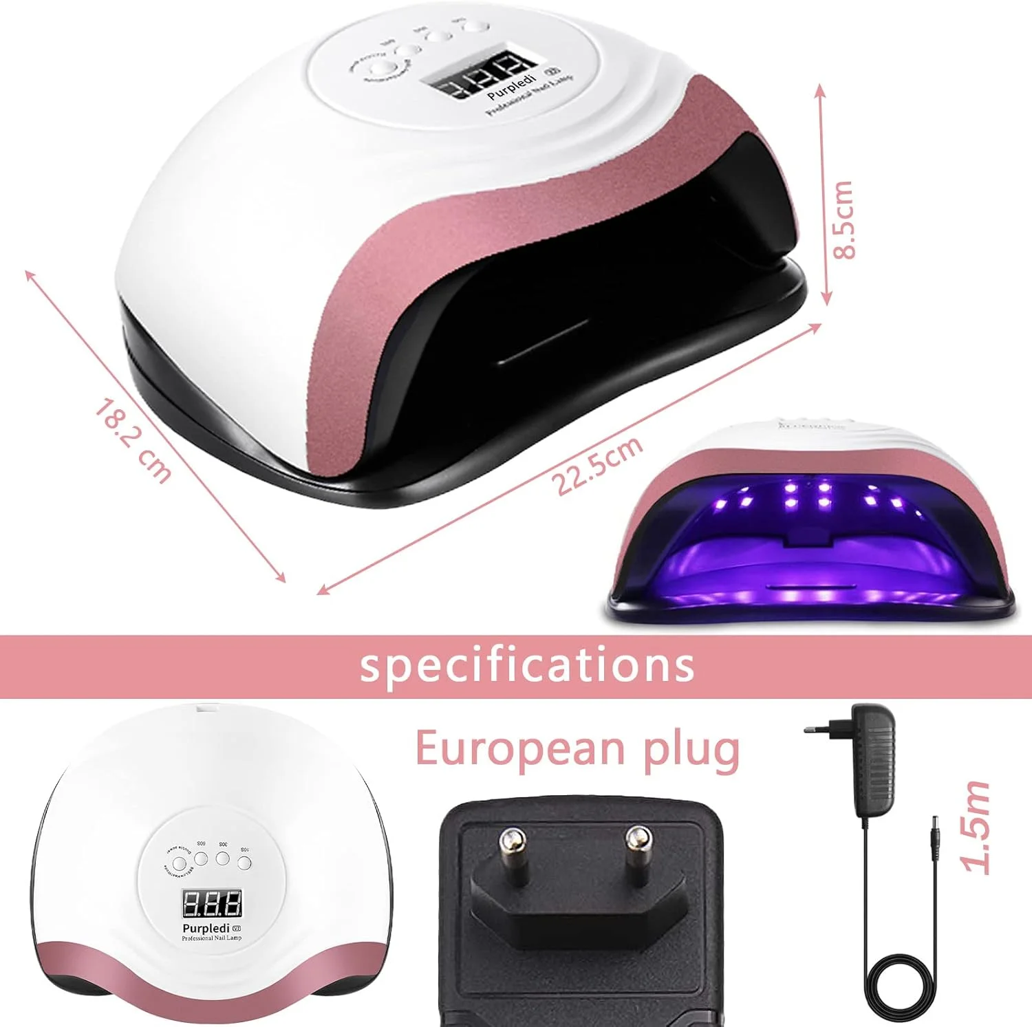 دستگاه خشک کن لاک ناخن LED UV Purpledi، دستگاه خشک کن لاک ناخن با سنسور اتومبیل، تایمر 4 حالته و صفحه نمایش LCD و صفحه مغناطیسی جداشدنی دستگاه خشک کن لاک ناخن LED UV Purpledi، دستگاه خشک کن لاک ناخن با سنسور اتومبیل، تایمر 4 حالته و صفحه نمایش LCD و صفحه مغناطیسی جداشدنی