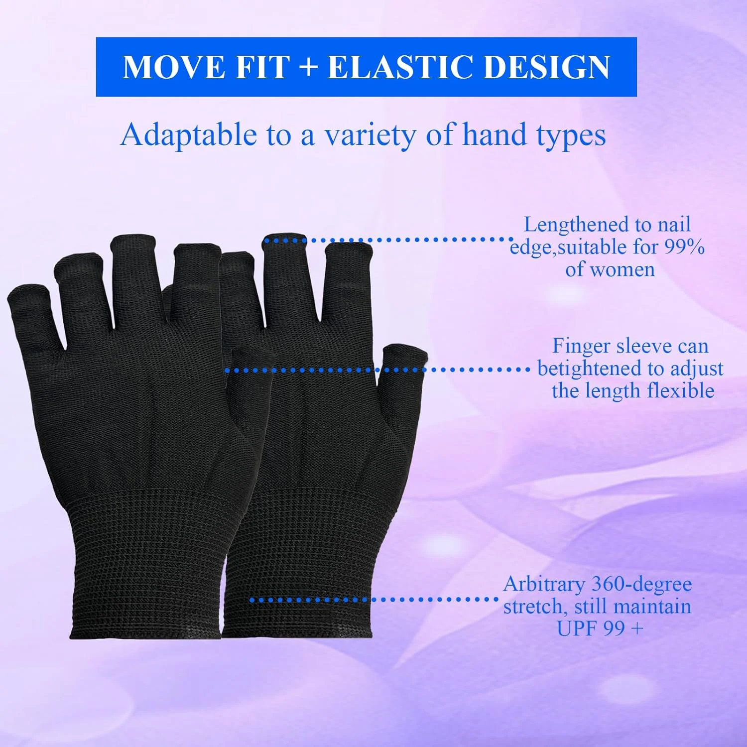 دستکش های مانیکور ژلی محافظت در برابر اشعه ماوراء بنفش، محافظ UV، کشسان، دستکش های بدون انگشت، دستکش های ضد UV ناخن، محافظت از دست ها در برابر چراغ های LED، دستکش های نیم انگشتی برای لاک ناخن، طراحی ناخن، خانه، فضای باز