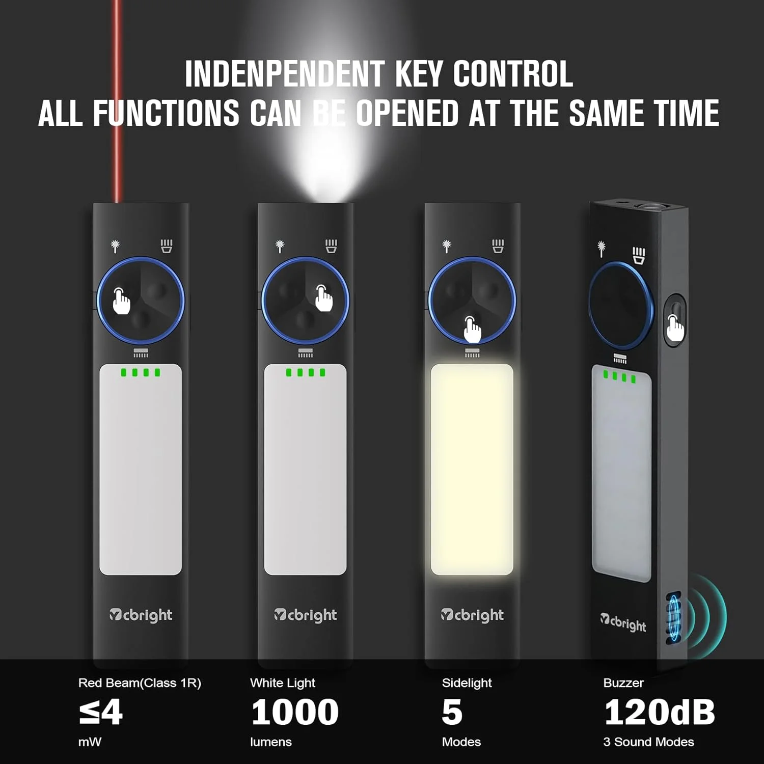 چراغ قوه تخت شارژی YC8001، چراغ قوه EDC با 1000 لومن بالا و چراغ های LED با نور قرمز، زنگ هشدار، مناسب برای استفاده در فضای باز و روز پدر