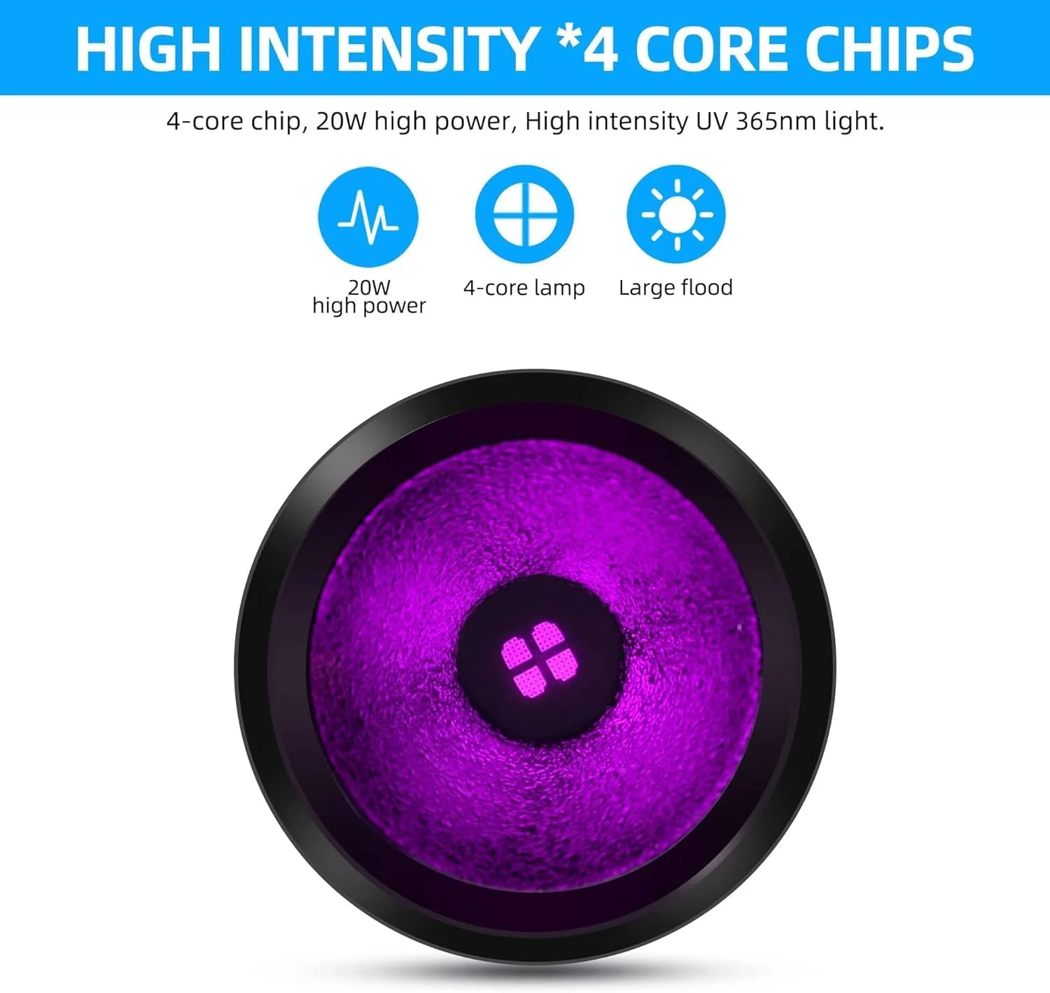 چراغ قوه UV 365 نانومتری نور سیاه، چراغ وود LED قابل شارژ USB-C، 20 وات قدرتمند، آشکارساز قابل حمل با زمان کارکرد طولانی برای ادرار حیوانات خانگی، نشتی A/C، پخت رزین