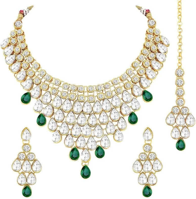 آهلی، گردنبند نگیندار مجلسی و شیک با طرحی نفیس به همراه آویز پیشانی (مانگ تیکا)، زیورآلات سنتی و قومی هندی برای بانوان آهلی، گردنبند نگیندار مجلسی و شیک با طرحی نفیس به همراه آویز پیشانی (مانگ تیکا)، زیورآلات سنتی و قومی هندی برای بانوان