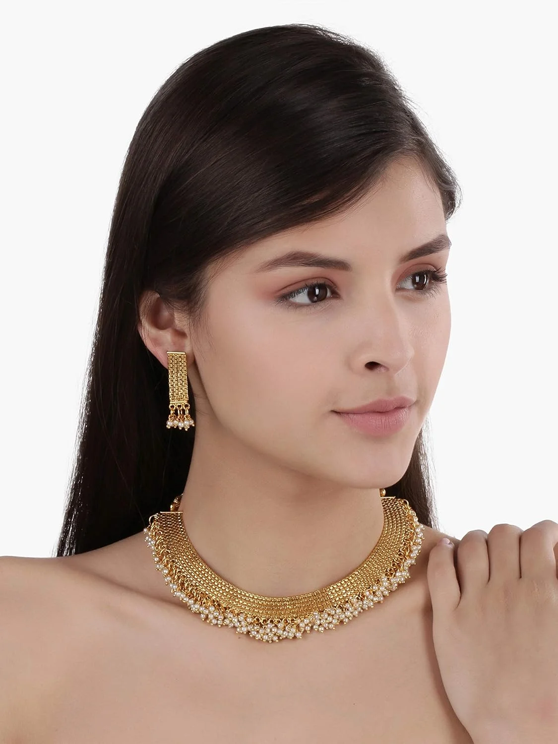 ست گردنبند و گوشواره طرح معبد هندی سنتی Aheli، جواهرات بالیوودی برای زنان و دختران ست گردنبند و گوشواره طرح معبد هندی سنتی Aheli، جواهرات بالیوودی برای زنان و دختران