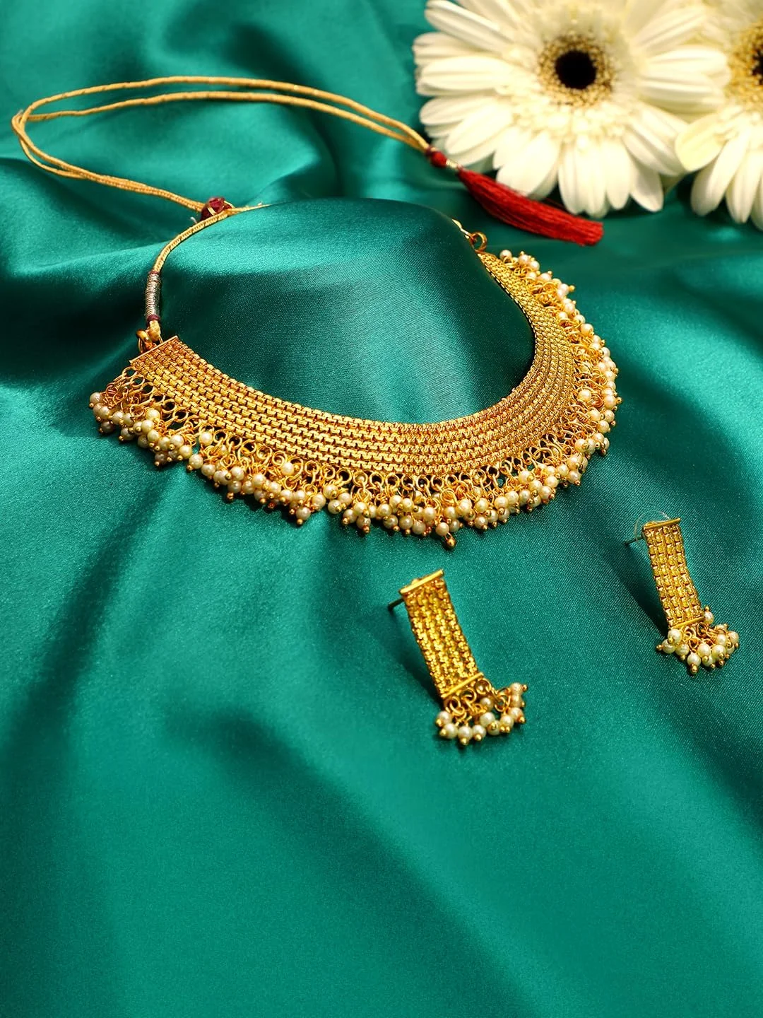 ست گردنبند و گوشواره طرح معبد هندی سنتی Aheli، جواهرات بالیوودی برای زنان و دختران ست گردنبند و گوشواره طرح معبد هندی سنتی Aheli، جواهرات بالیوودی برای زنان و دختران