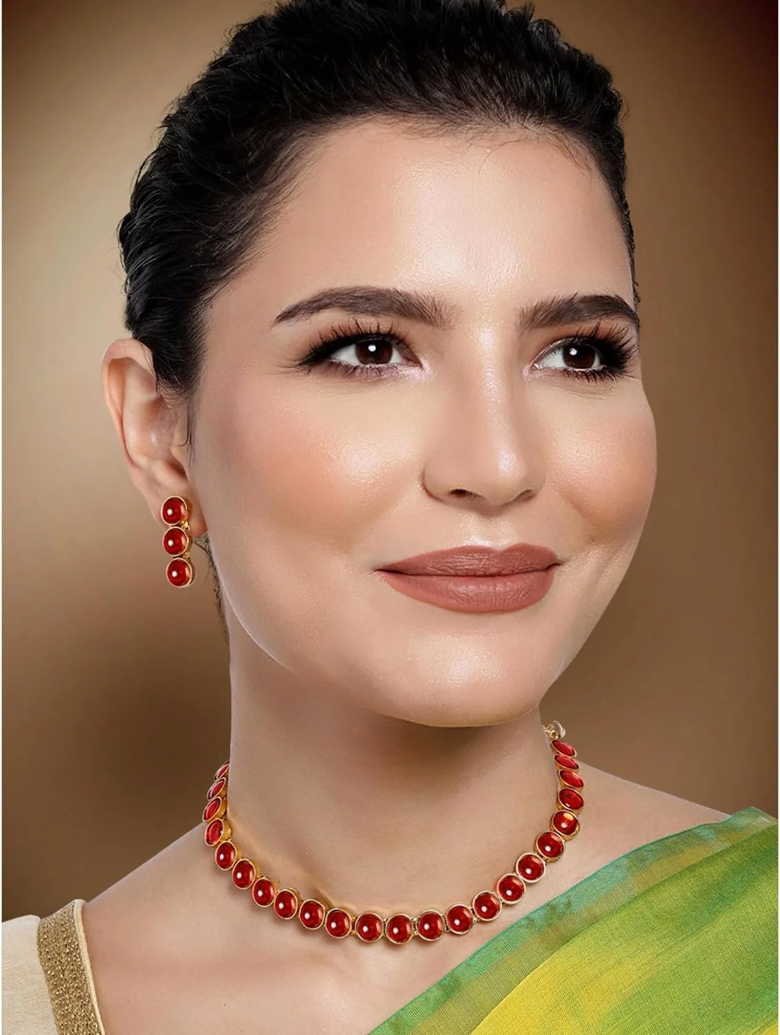 ست گردنبند و گوشواره زنانه طرح هندی Aheli، جواهرات مد روز سنتی بالیوود ست گردنبند و گوشواره زنانه طرح هندی Aheli، جواهرات مد روز سنتی بالیوود