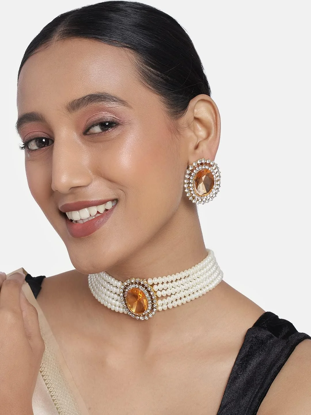 ست گردنبند چوکر مرواریدی چند لایه و گوشواره زنانه و دخترانه طرح کندن، جواهرات سنتی هندی مناسب عروسی ست گردنبند چوکر مرواریدی چند لایه و گوشواره زنانه و دخترانه طرح کندن، جواهرات سنتی هندی مناسب عروسی