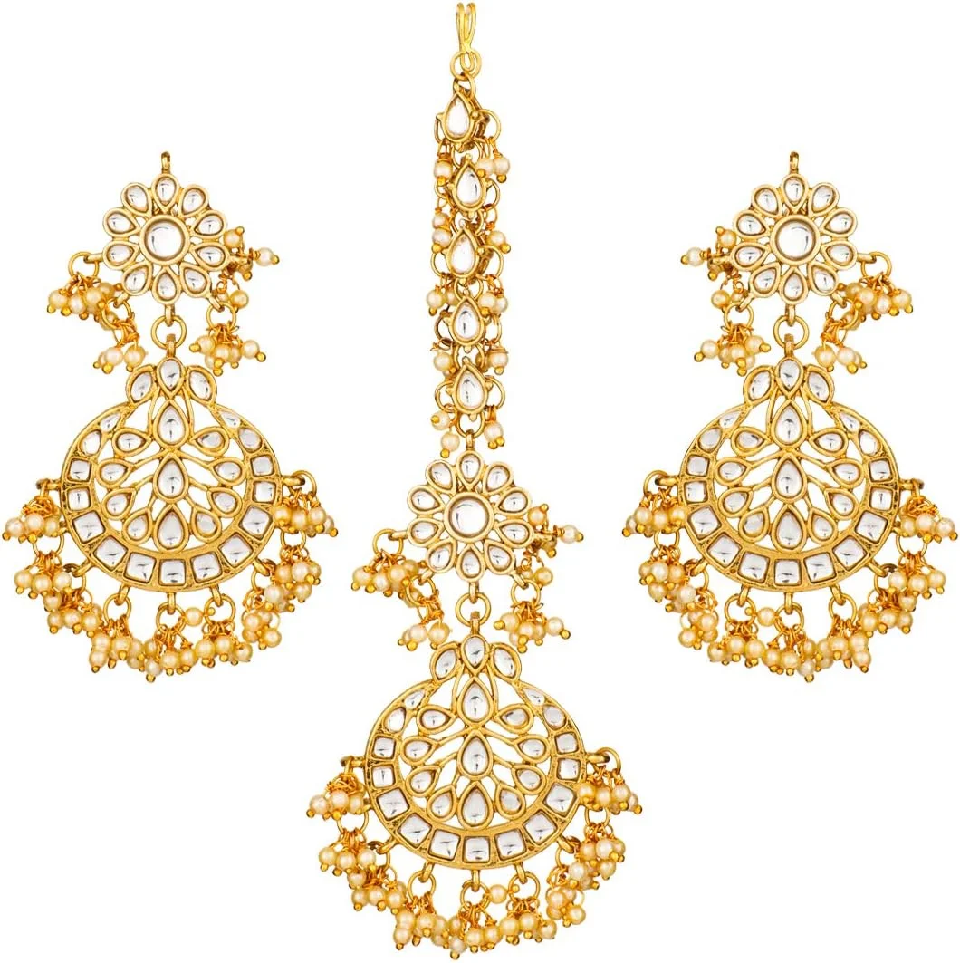 گوشواره های چندبالی طرح کندن مصنوعی رنگی نفیس Aheli به همراه مجموعه مانگ تیکا، جواهرات قومی هندی برای زنان