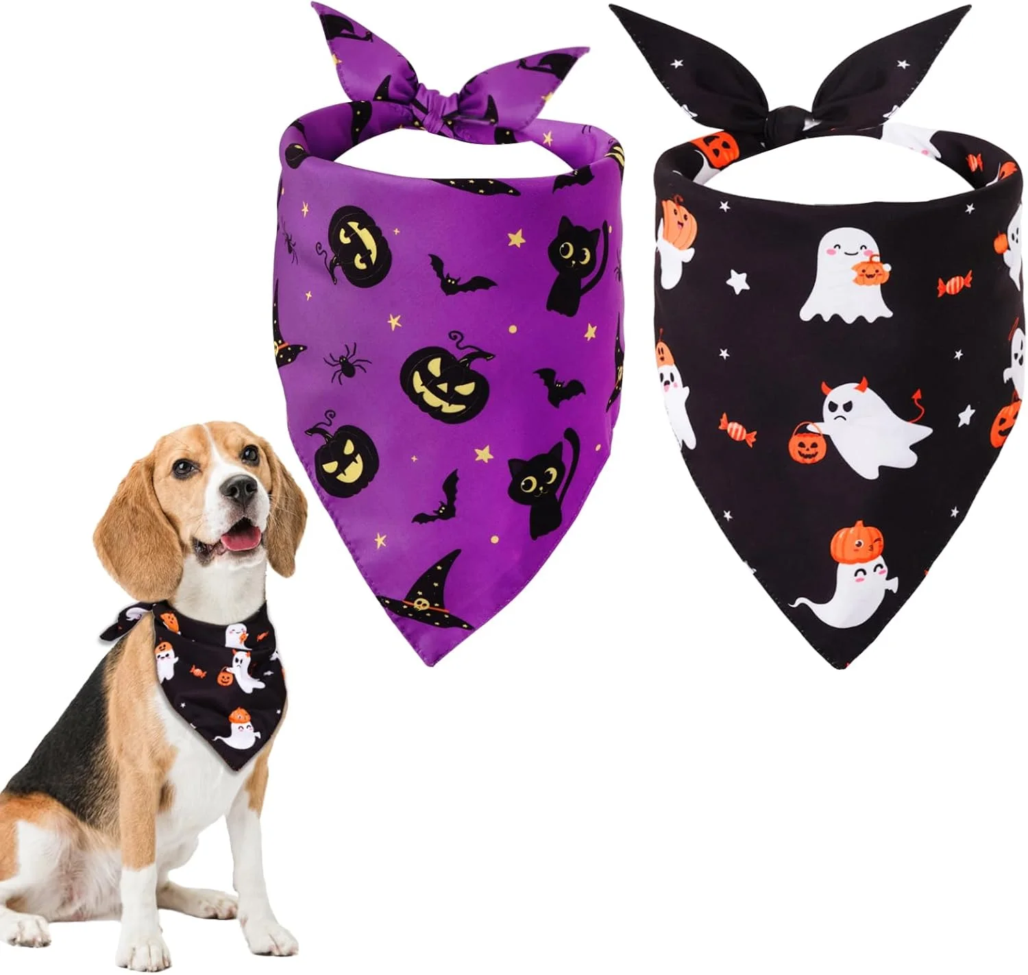 2 عدد دستمال گردن سگ برای هالووین - دستمال سر سگ با طرح های شبح کدو تنبل، دستمال گردن هالووین برای سگ ها و گربه ها، لوازم جانبی لباس هالووین حیوانات خانگی (لوازم حیوانات خانگی)