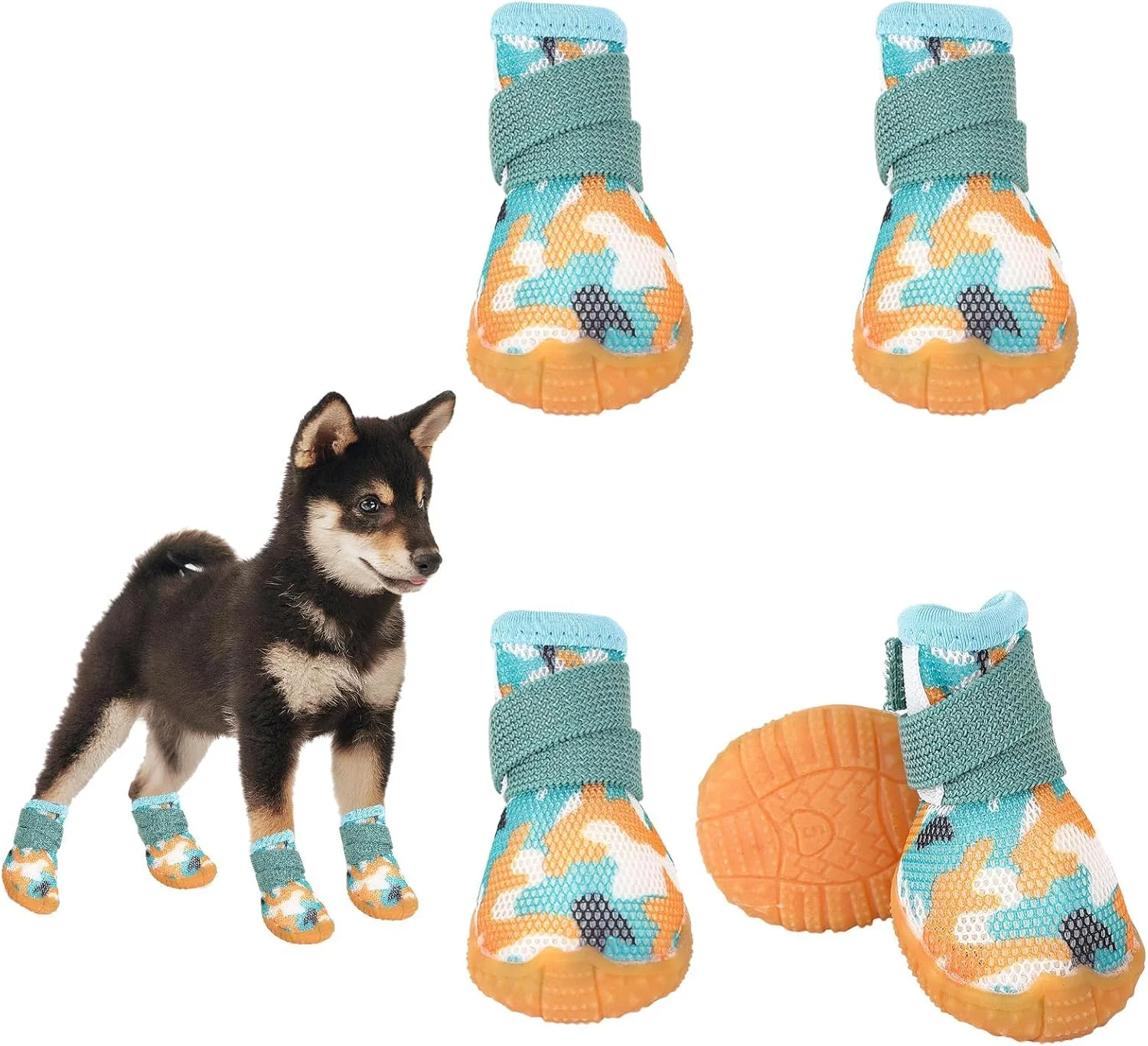 محافظ پنجه سگ 4 عددی - کفش های ضد لغزش و تنفسی برای پنجه های آسیب دیده - چکمه های پیاده روی برای سگ های کوچک و متوسط ​​- محافظت راحت برای توله سگ خانگی