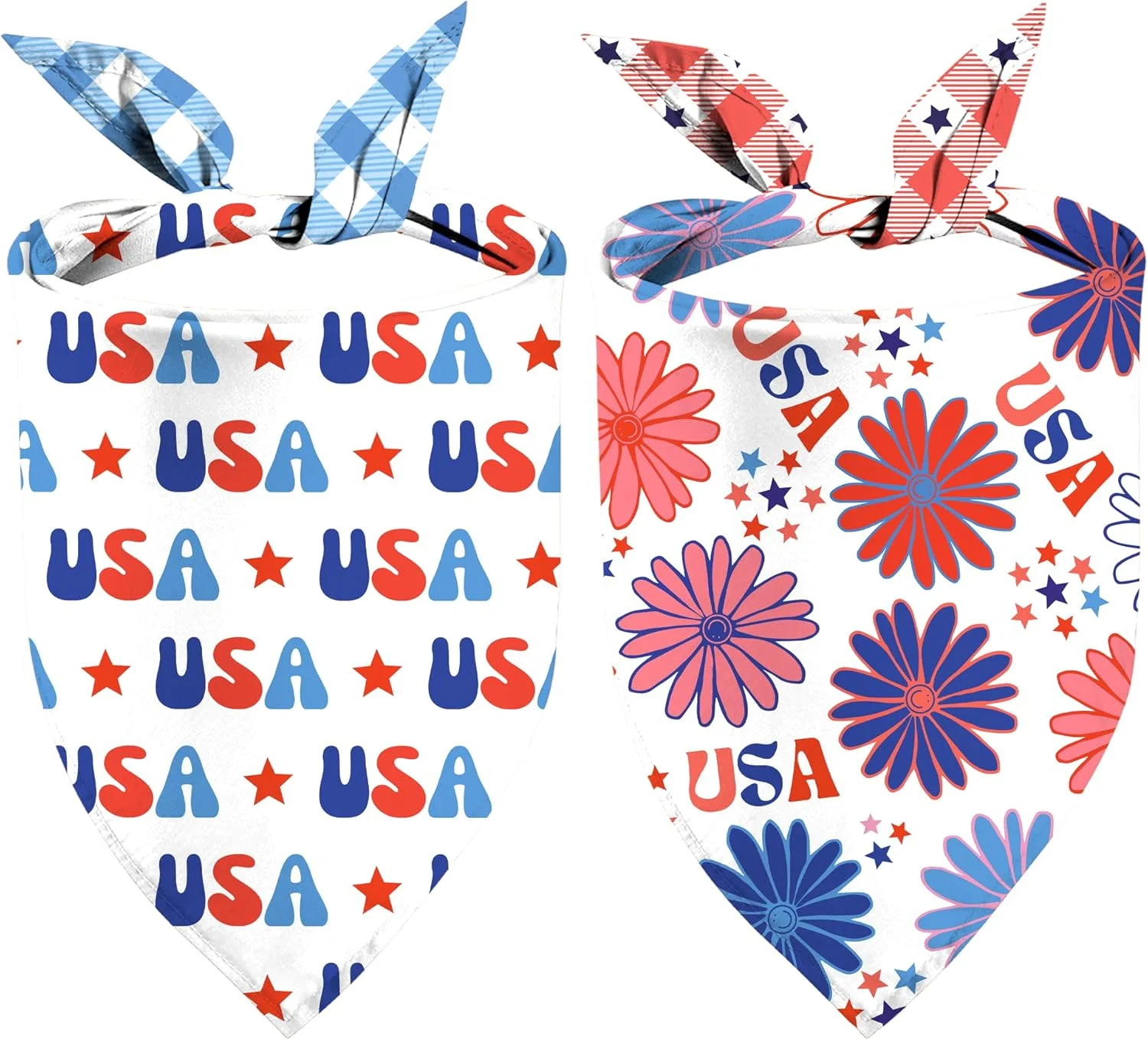 دستمال گردن سگ طرح گل و ستاره، مناسب سگ های پسر و دختر، دستمال سر حیوانات خانگی برای روز استقلال، عمده فروشی دستمال گردن برای سگ های بزرگ و متوسط (روز استقلال، بزرگ)