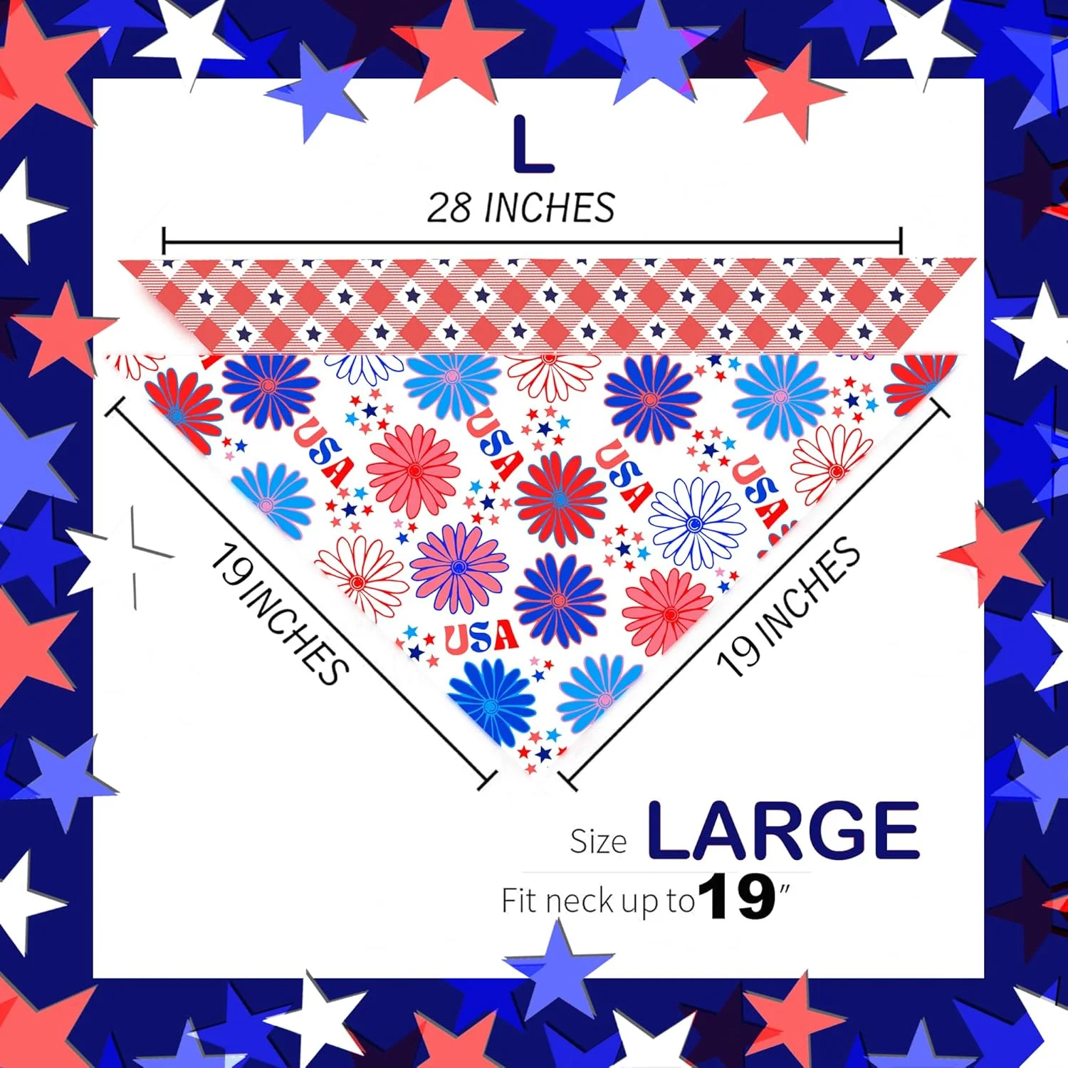 دستمال گردن سگ طرح گل و ستاره، مناسب سگ های پسر و دختر، دستمال سر حیوانات خانگی برای روز استقلال، عمده فروشی دستمال گردن برای سگ های بزرگ و متوسط (روز استقلال، بزرگ)