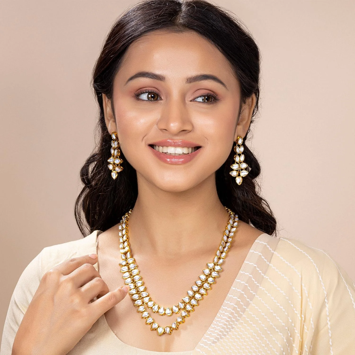 ست گردنبند بلند کندن و گوشواره مجلسی Aheli، زیورآلات مد روز قومی هندی بالیوودی برای زنان ست گردنبند بلند کندن و گوشواره مجلسی Aheli، زیورآلات مد روز قومی هندی بالیوودی برای زنان