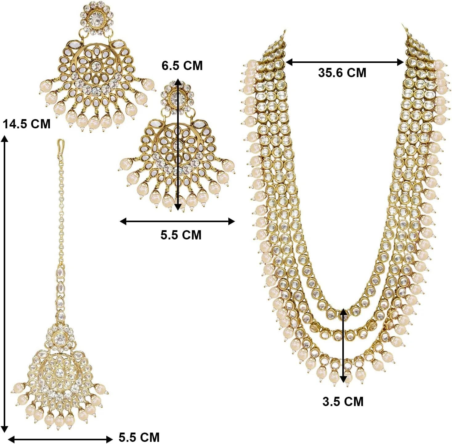 آهلی، ست جواهرات مجلسی زنانه شامل گردنبند بلند، گوشواره و تیکا مانگ با طرح کندان مصنوعی آهلی، ست جواهرات مجلسی زنانه شامل گردنبند بلند، گوشواره و تیکا مانگ با طرح کندان مصنوعی