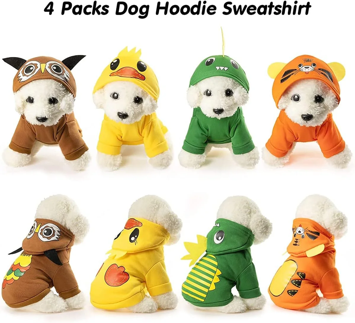 ست هودی زمستانی 4 تکه حیوانات خانگی برای سگ ها و گربه های کوچک - پلیورهای پشمی با کلاه، سویشرت های کارتونی، لباس های گرم توله سگ، کت های زمستانی نرم و راحت برای چیواوا و حیوانات خانگی کوچک