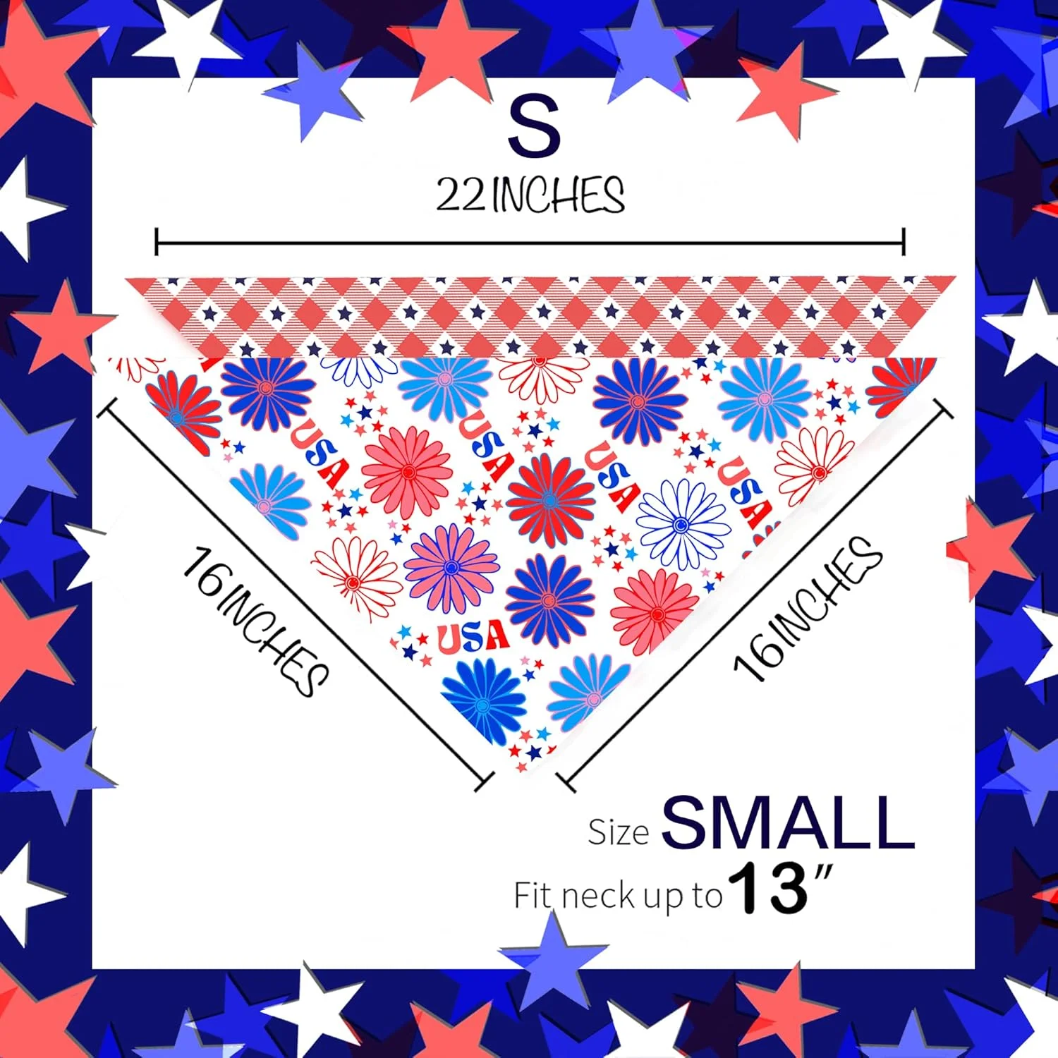 دستمال گردن سگ طرح چهارم جولای، بسته 2 عددی، طرح گل و ستاره مناسب سگ های پسر و دختر، دستمال سر حیوانات خانگی برای روز استقلال، عمده فروشی دستمال گردن برای سگ های بزرگ و متوسط (چهارم جولای، کوچک)