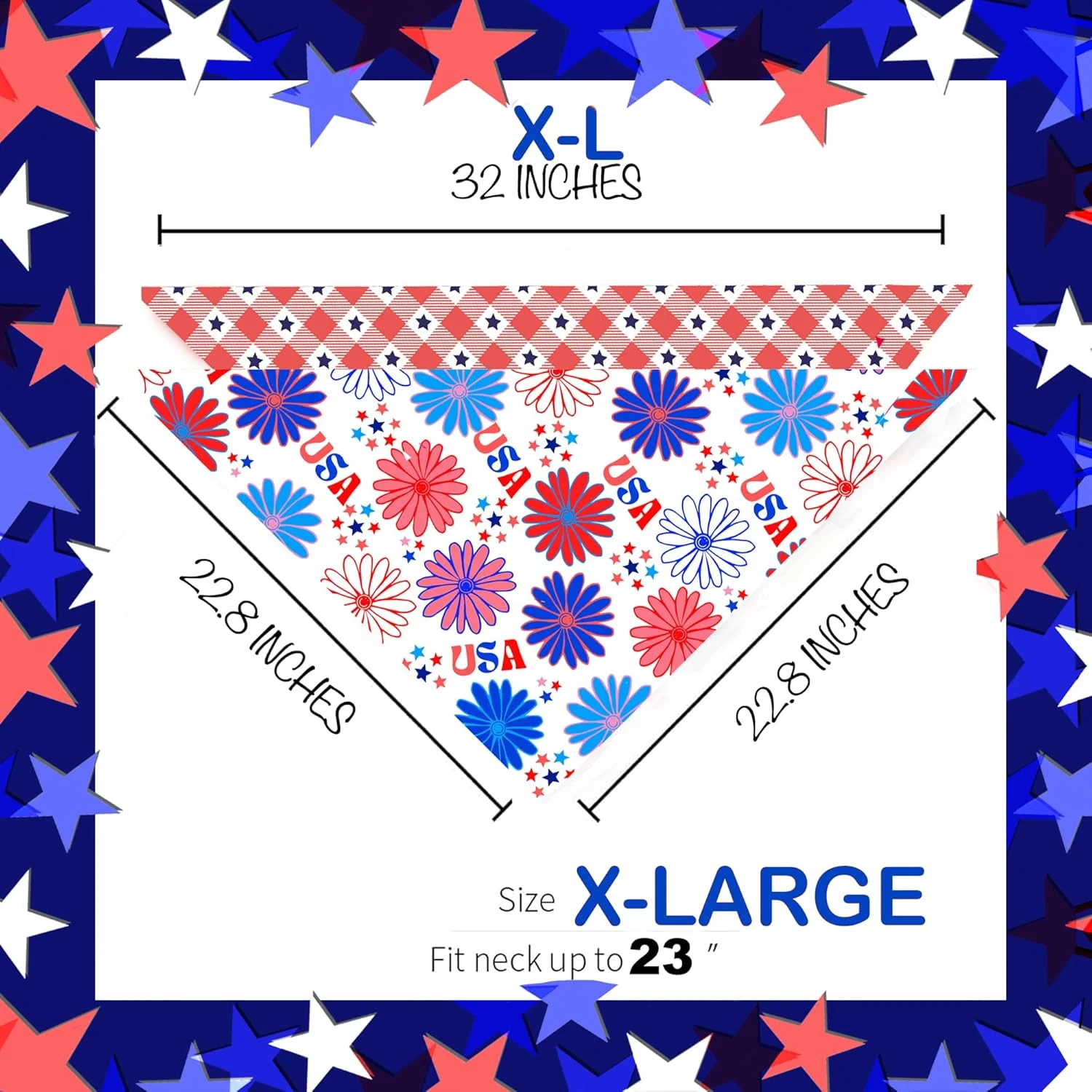 دستمال گردن سگ طرح چهارم جولای، بسته 2 عددی، طرح گل و ستاره مناسب سگ های پسر و دختر، دستمال سر حیوانات خانگی برای روز استقلال، عمده مناسب سگ های بزرگ و خیلی بزرگ (چهارم جولای، خیلی بزرگ)