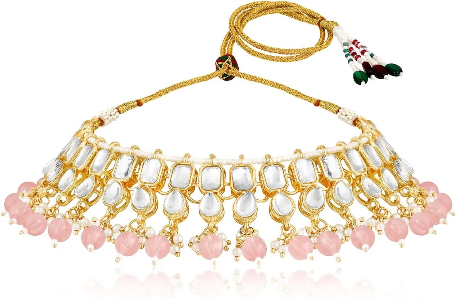 ست گردنبند چوکر، گوشواره و مانگ تیکا مزین به نگین و مهره های Kundan Aheli، هدیه جواهرات قومی برای زنان ست گردنبند چوکر، گوشواره و مانگ تیکا مزین به نگین و مهره های Kundan Aheli، هدیه جواهرات قومی برای زنان