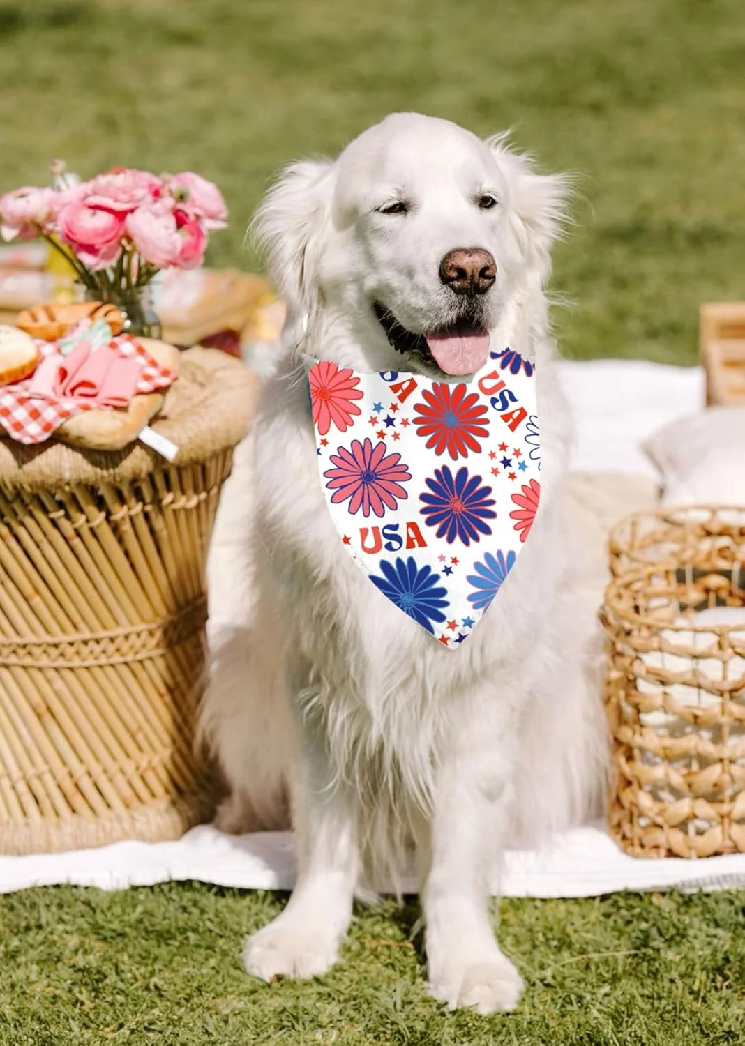 دستمال گردن سگ طرح چهارم جولای، بسته 2 عددی، طرح گل و ستاره مناسب سگ های پسر و دختر، دستمال سر حیوانات خانگی برای روز استقلال، عمده مناسب سگ های بزرگ و خیلی بزرگ (چهارم جولای، خیلی بزرگ)