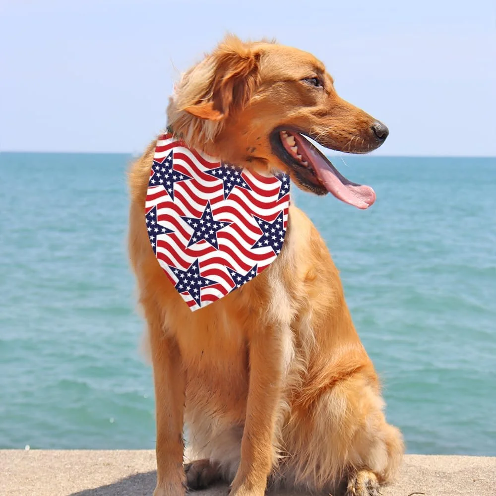 دستمال گردن سگ طرح چهارم جولای، بسته 2 عددی، طرح ستاره، آبی، قرمز و آتش بازی، روسری حیوانات خانگی میهن پرست برای روز استقلال، دستمال گردن عمده برای سگ های کوچک، متوسط و بزرگ