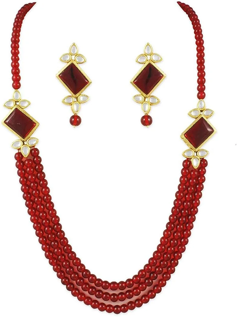 آویز گردنبند سه رشته ای مهره دار قومی اهلی به همراه گوشواره، جواهرات مد روز بالیوودی هندی برای بانوان آویز گردنبند سه رشته ای مهره دار قومی اهلی به همراه گوشواره، جواهرات مد روز بالیوودی هندی برای بانوان
