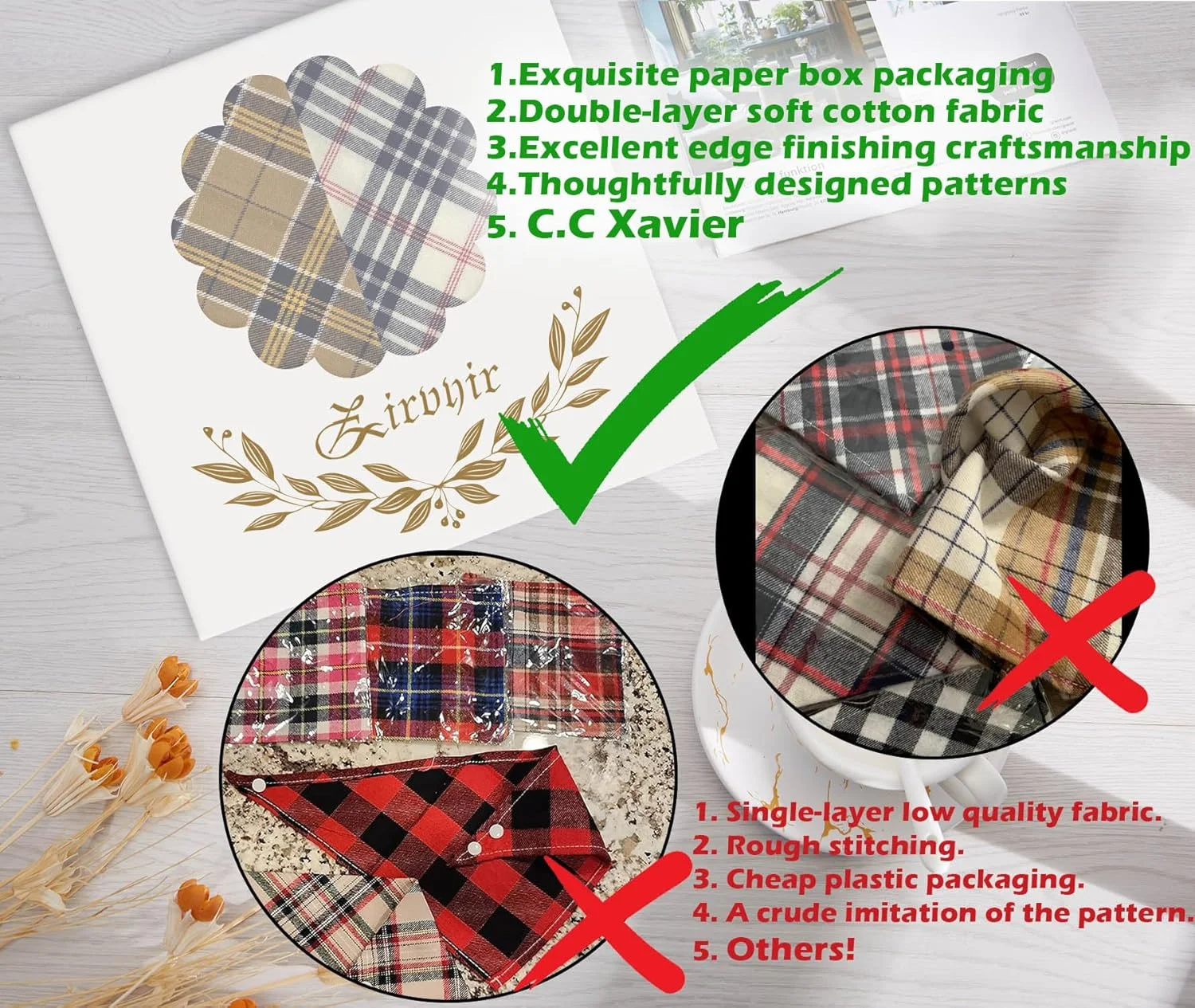 ۵ عدد دستمال گردن سگ دکمه دار - پیشبند مثلثی ضخیم پاییزی دو لایه پنبه ای نرم شال گردن برای سگ، گربه، توله سگ، حیوان خانگی، بچه، چهارخانه مربعی قابل شستشو لباس هالووین