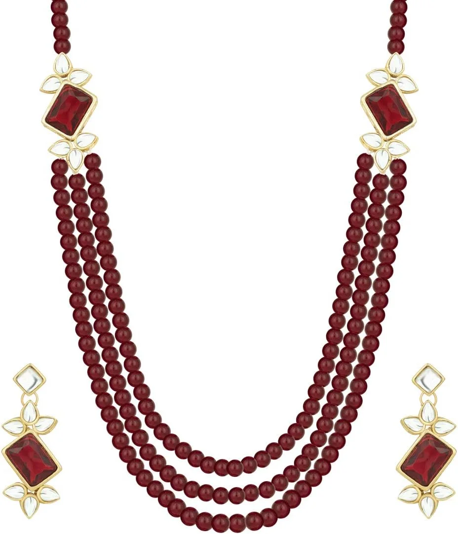 آویز گردنبند سه رشته ای مهره دار قومی اهلی به همراه گوشواره، جواهرات مد روز بالیوودی هندی برای بانوان آویز گردنبند سه رشته ای مهره دار قومی اهلی به همراه گوشواره، جواهرات مد روز بالیوودی هندی برای بانوان