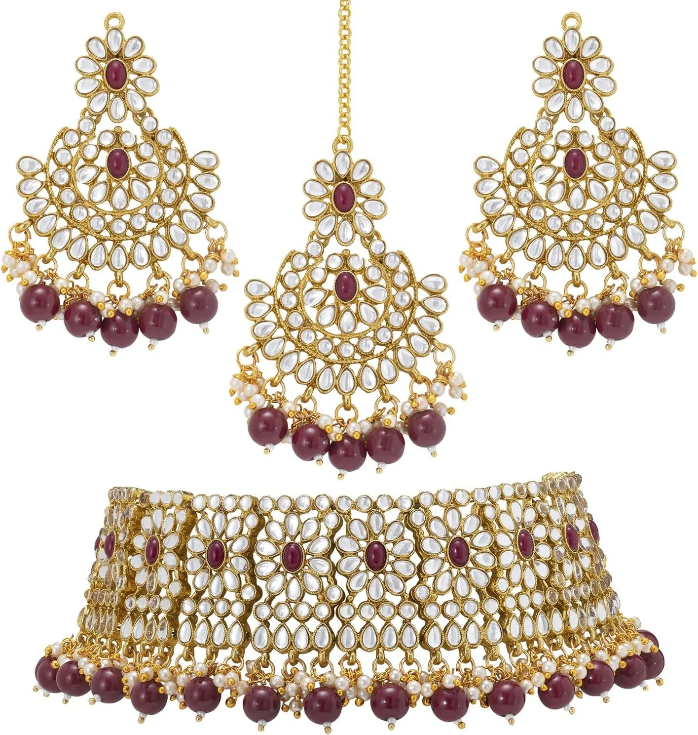 گردنبند چوکر مروارید مصنوعی Aheli با گوشواره، ست جواهرات سنتی بالیوودی هندی برای زنان و دختران، سنگ سبز گردنبند چوکر مروارید مصنوعی Aheli با گوشواره، ست جواهرات سنتی بالیوودی هندی برای زنان و دختران، سنگ سبز