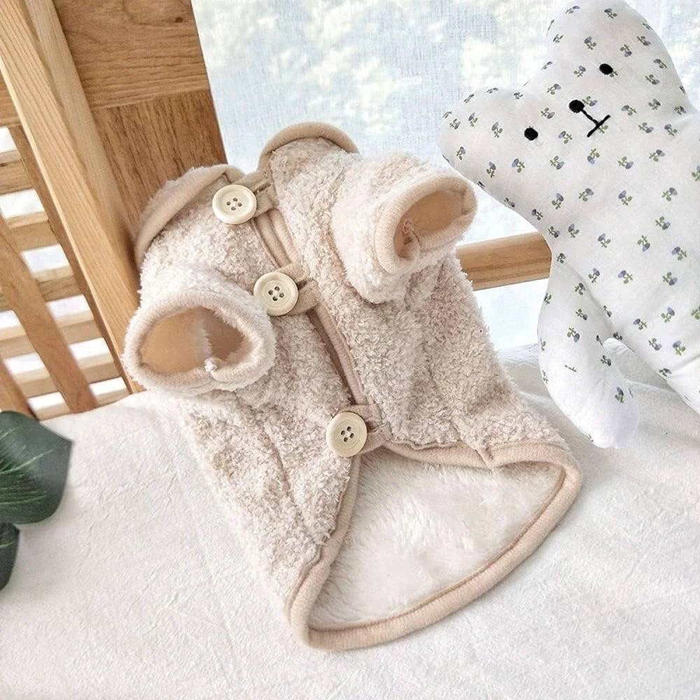 لباس مخملی سگ و گربه مناسب پاییز و زمستان، مدل دو پا، مناسب توله سگ (بژ، سایز 14)