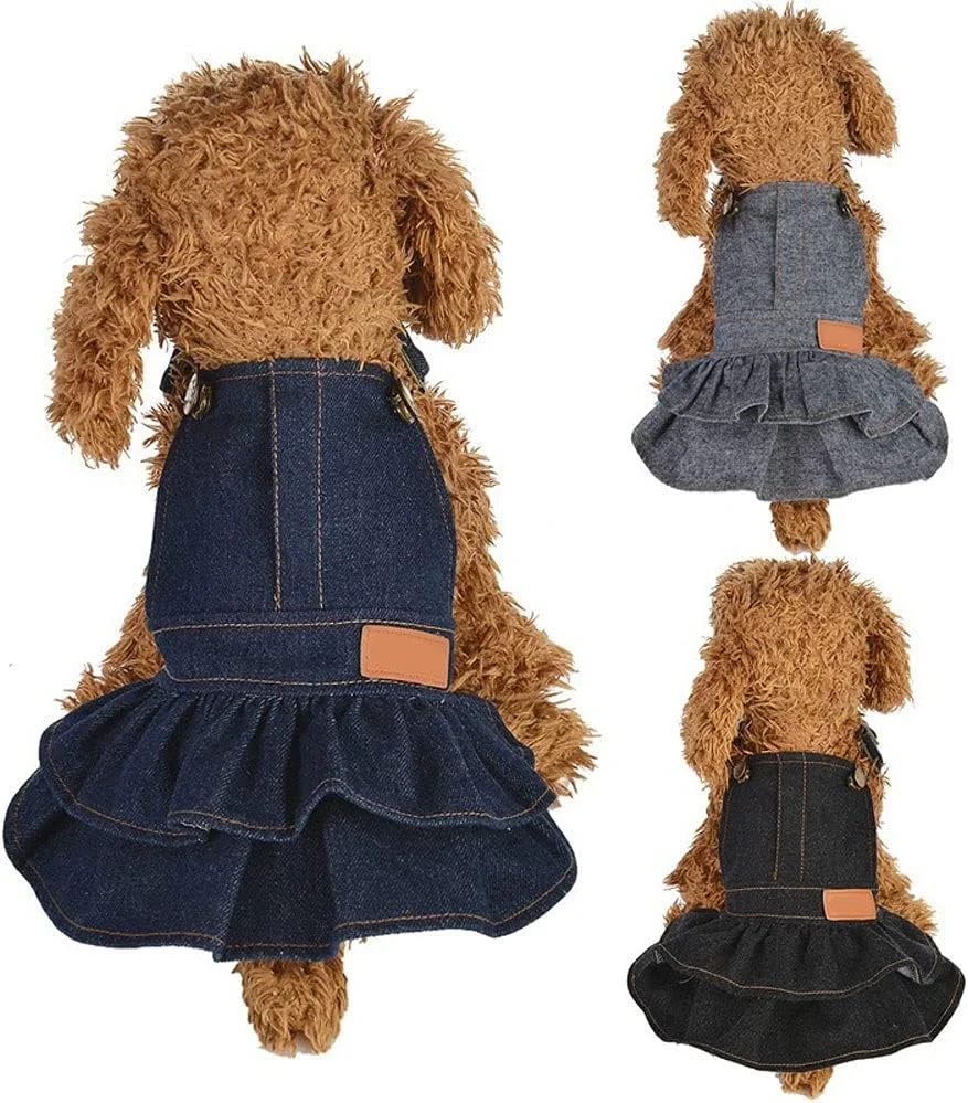 لباس سگ AAZZXSX، دامن لباس توله سگ برای سگ های کوچک، لباس تدی جین (خاکستری، XS)