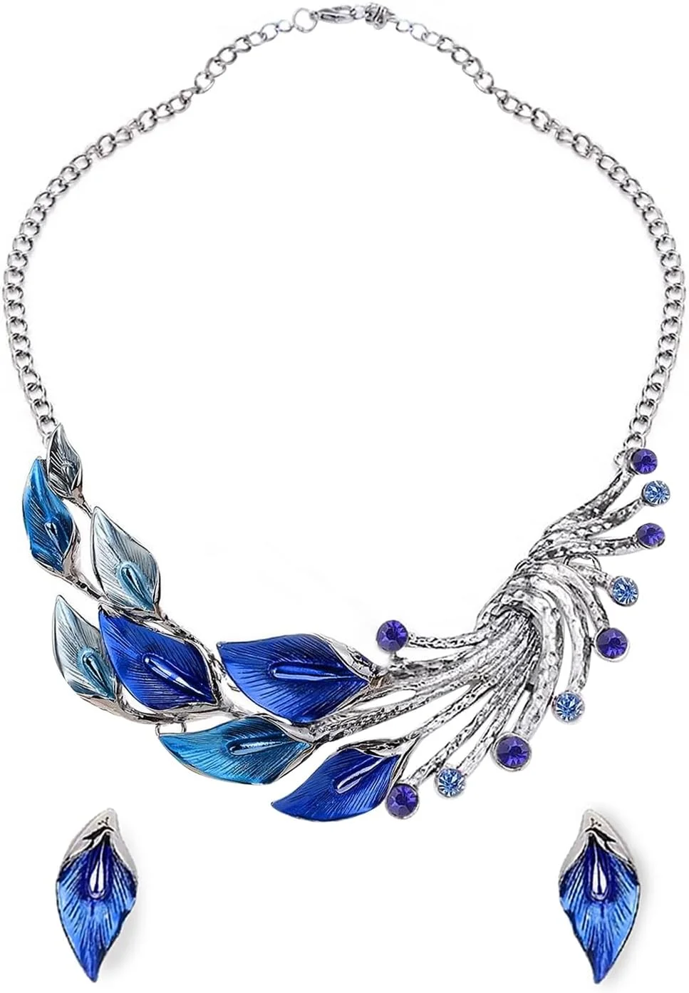 ست گردنبند و گوشواره آبی رنگ باشکوه Aheli برای زنان ست گردنبند و گوشواره آبی رنگ باشکوه Aheli برای زنان