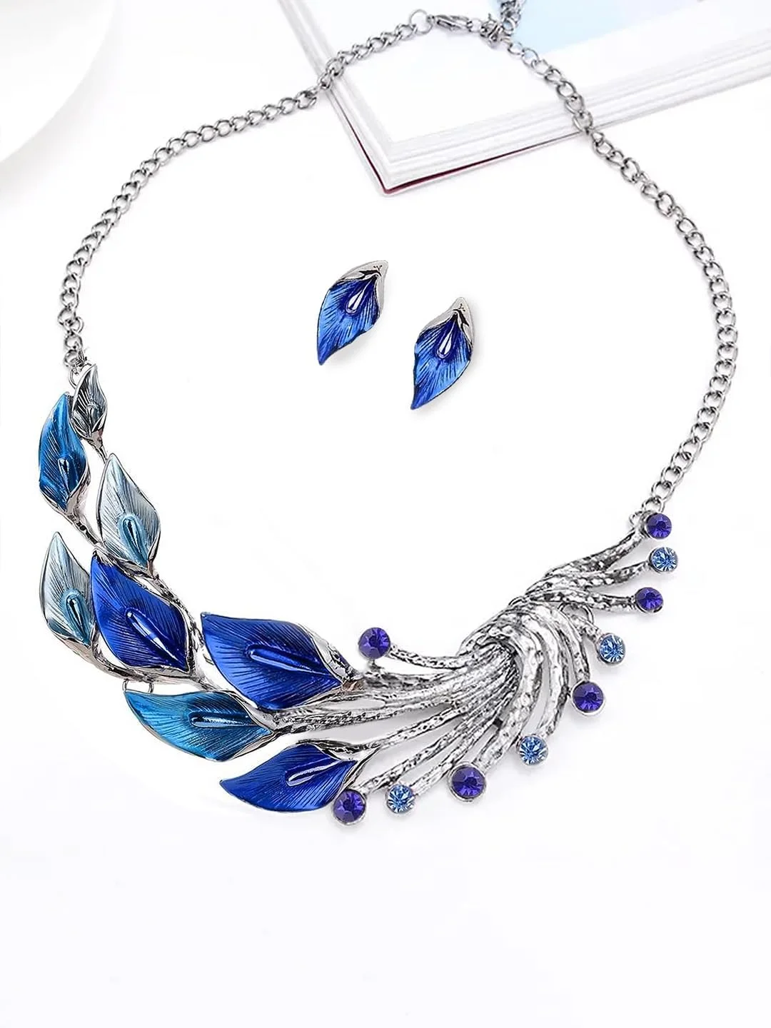 ست گردنبند و گوشواره آبی رنگ باشکوه Aheli برای زنان ست گردنبند و گوشواره آبی رنگ باشکوه Aheli برای زنان