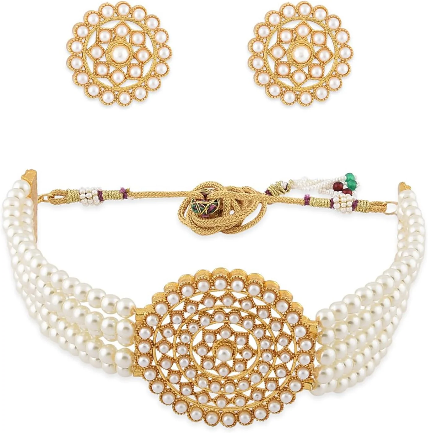 آهلی، ست گردنبند، گوشواره و تیکا پیشانی مجلسی با مروارید، سنگ های رنگی و طرح سنتی هندی، مناسب عروسی، مهمانی و استایل بالیوودی برای بانوان آهلی، ست گردنبند، گوشواره و تیکا پیشانی مجلسی با مروارید، سنگ های رنگی و طرح سنتی هندی، مناسب عروسی، مهمانی و استایل بالیوودی برای بانوان