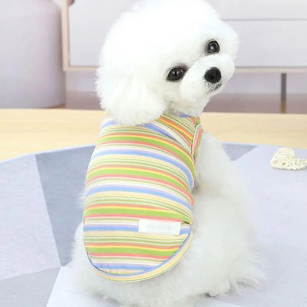 لباس سگ AAZZXSX طرح راه راه رنگارنگ، هودی سگ و گربه، تاپ بدون آستین سگ و گربه، تیشرت تابستانی حیوانات خانگی (هورتل، M)