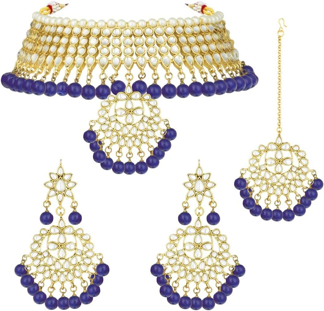 ست گردنبند، گوشواره و تیکا مانگ طرح کندن مصنوعی Aheli، زیورآلات مجلسی قومی هندی برای بانوان ست گردنبند، گوشواره و تیکا مانگ طرح کندن مصنوعی Aheli، زیورآلات مجلسی قومی هندی برای بانوان