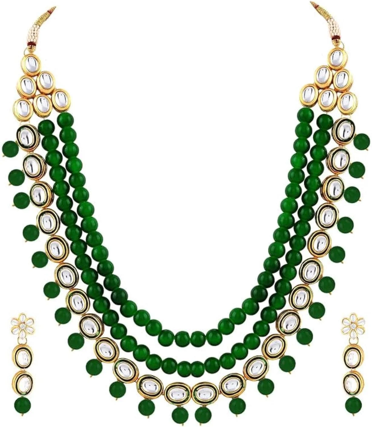 آویز گردنبند بلند مرواریدی طرح کندن مصنوعی Aheli به همراه گوشواره، ست جواهرات سنتی هندی مناسب برای بانوان