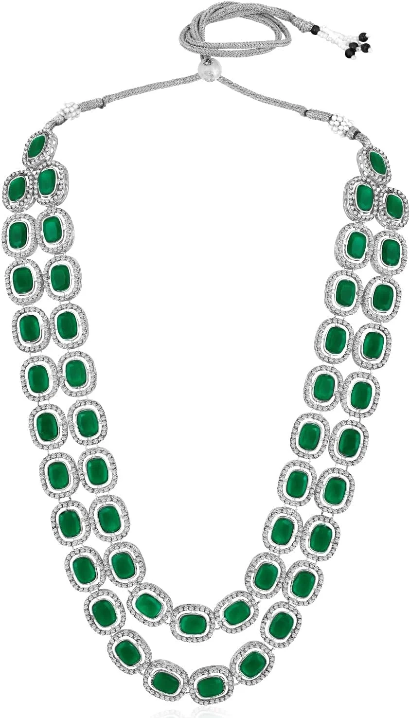 ست گردنبند دو لایه، گوشواره و مانگ تیکا زنانه با سنگ مصنوعی سبز و نگین های CZ، زیورآلات سنتی برای بانوان ست گردنبند دو لایه، گوشواره و مانگ تیکا زنانه با سنگ مصنوعی سبز و نگین های CZ، زیورآلات سنتی برای بانوان