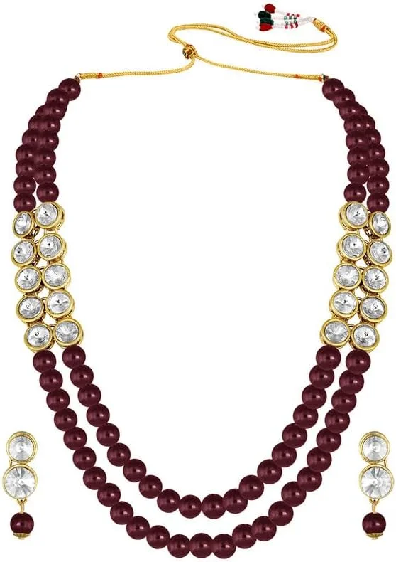 آویز گردنبند بلند مرواریدی کریستالی Aheli با گوشواره، ست جواهرات سنتی هندی بالیوودی برای زنان و دختران آویز گردنبند بلند مرواریدی کریستالی Aheli با گوشواره، ست جواهرات سنتی هندی بالیوودی برای زنان و دختران